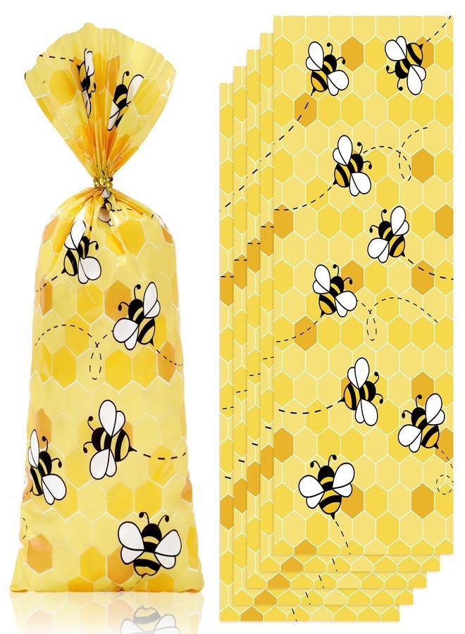 Whaline 100Pcs Bee Cellophane Treat Bags Yellow Honey Bee Plastic Candy Goodie Bags Party Favor Bags with Twist Ties for Summer Birthday Baby Shower Party Gift Wrapping Supplies - Image 1